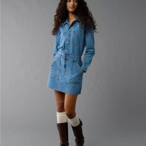 American Eagle NWT Long-Sleeve Denim Button-Up Mini Dress Size M